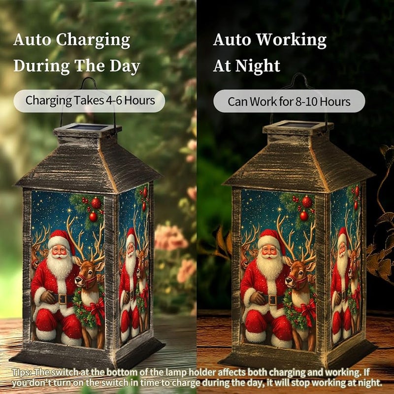 فانوس سانتا كلوز بريادة الغزلان بالطاقة الشمسية ديكور عيد الميلاد الخارجي 13.5 بوصة ارتفاع - Image 5