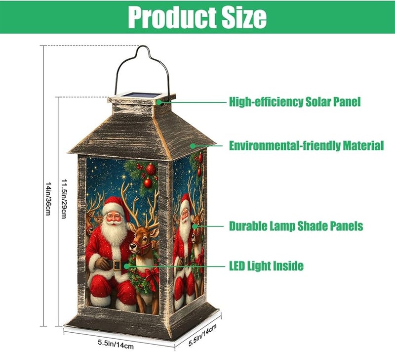 فانوس سانتا كلوز بريادة الغزلان بالطاقة الشمسية ديكور عيد الميلاد الخارجي 13.5 بوصة ارتفاع - Image 3