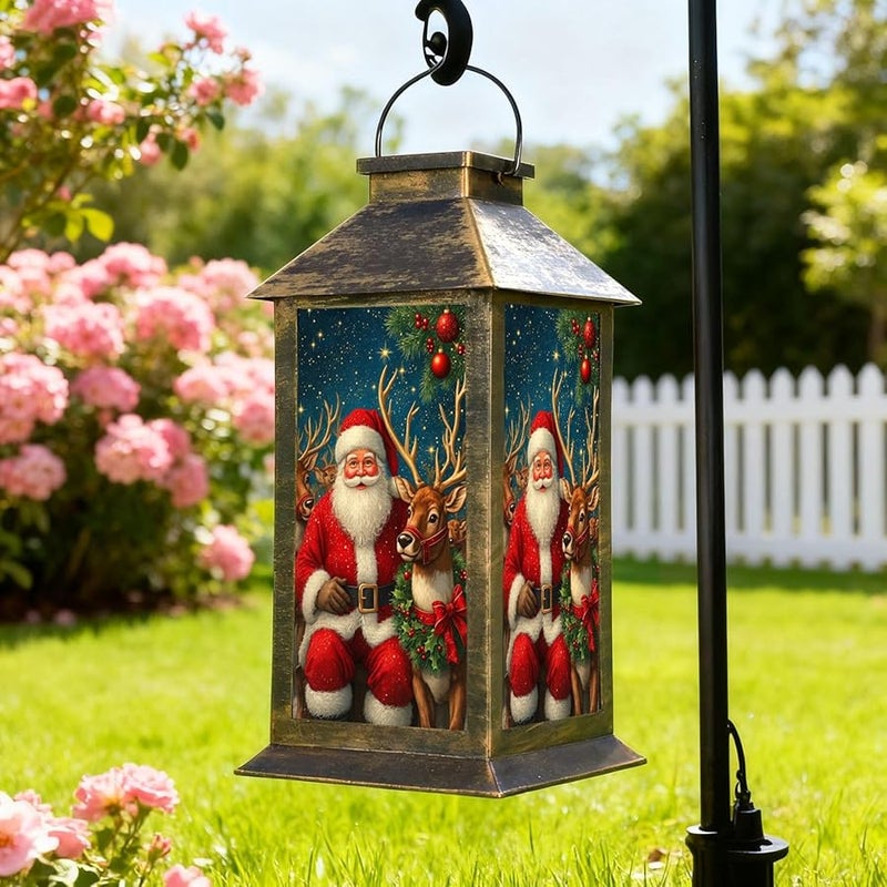 فانوس سانتا كلوز بريادة الغزلان بالطاقة الشمسية ديكور عيد الميلاد الخارجي 13.5 بوصة ارتفاع - Image 1