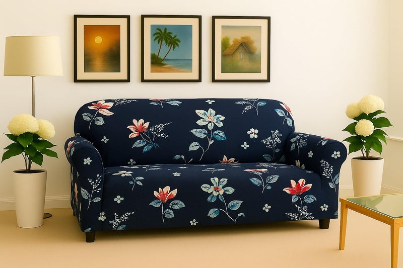 Homerz Premium 5 (3+1+1) Seater Universal Elastic fit Sofa Cover Fully Covered, Non-Slip Sticky Elastic Stretchable Sofa Set Slipcover Protector (Blue Floral, 5 (3+1+1) Seater) - Image 4