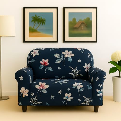Homerz Premium 5 (3+1+1) Seater Universal Elastic fit Sofa Cover Fully Covered, Non-Slip Sticky Elastic Stretchable Sofa Set Slipcover Protector (Blue Floral, 5 (3+1+1) Seater) - Image 2