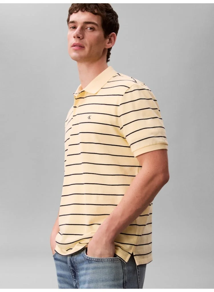 Calvin Klein Jeans Anise Flower Striped Pique Polo Shirt for Men | Best Price UAE