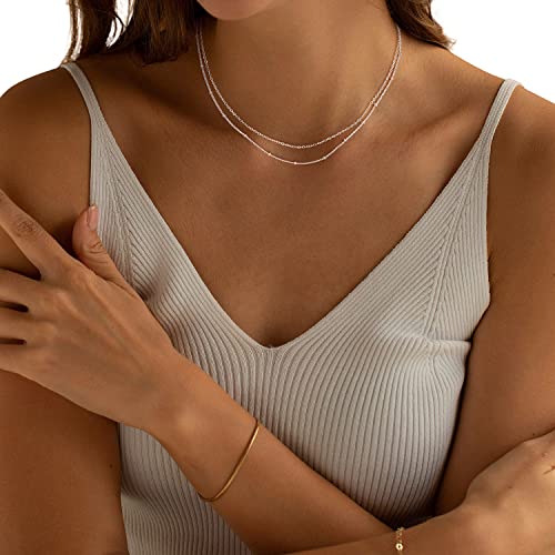 MBW Simple Layered Necklaces for Women, Dainty Silver Plated Satellite Chain Necklace for Women layering Necklaces Thin Choker Stacked Necklace Silver Jewelry Set Gift for her - Image 3