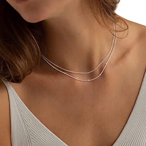 MBW Simple Layered Necklaces for Women, Dainty Silver Plated Satellite Chain Necklace for Women layering Necklaces Thin Choker Stacked Necklace Silver Jewelry Set Gift for her - Image 2