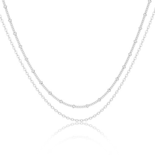 MBW Simple Layered Necklaces for Women, Dainty Silver Plated Satellite Chain Necklace for Women layering Necklaces Thin Choker Stacked Necklace Silver Jewelry Set Gift for her - Image 1
