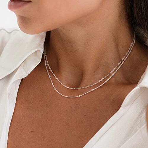 MBW Simple Layered Necklaces for Women, Dainty Silver Plated Satellite Chain Necklace for Women layering Necklaces Thin Choker Stacked Necklace Silver Jewelry Set Gift for her - Image 4