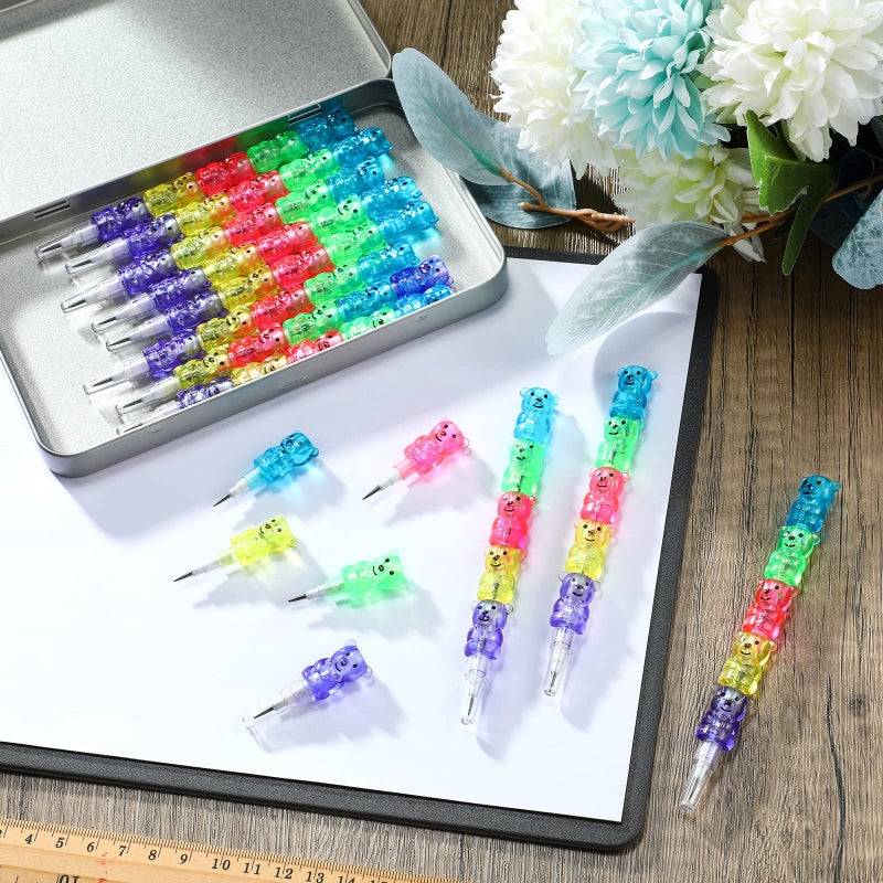 Chinco 20 Pieces Stackable Plastic Bear Pencils Stacking Point Pencils 5 in 1 Colored Party Favors for Birthday Party Supplies Goodie Bag Filler School Fun Equipment - Image 3