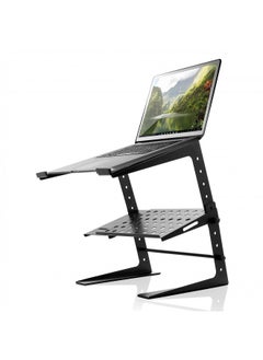 Pyle Portable Adjustable Laptop Stand - 6.3 to 10.9 Inch Standing Table Monitor or Computer Desk Workstation Riser with Shelf Storage and Height Alignment for DJ, PC, Gaming, Home or Office - PLPTS26