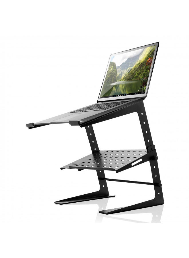 Pyle - Pyle Portable Adjustable Laptop Stand - 6.3 to 10.9 Inch Standing Table Monitor or Computer Desk Workstation Riser with Shelf Storage and Height Alignment for DJ, PC, Gaming, Home or Office - PLPTS26 - Image 1