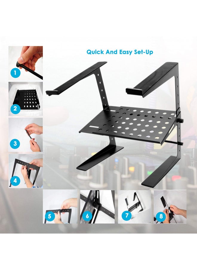Pyle - Pyle Portable Adjustable Laptop Stand - 6.3 to 10.9 Inch Standing Table Monitor or Computer Desk Workstation Riser with Shelf Storage and Height Alignment for DJ, PC, Gaming, Home or Office - PLPTS26 - Image 1