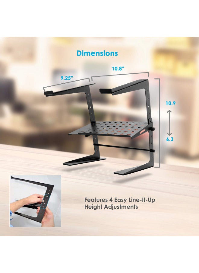 Pyle - Pyle Portable Adjustable Laptop Stand - 6.3 to 10.9 Inch Standing Table Monitor or Computer Desk Workstation Riser with Shelf Storage and Height Alignment for DJ, PC, Gaming, Home or Office - PLPTS26 - Image 1