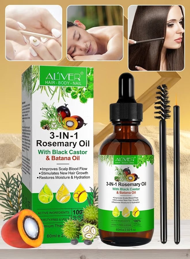 ALIVER 3 in 1 Rosemary Oil with Black Castor & Batana Oil for Hair Care – 60 mL - Image 1
