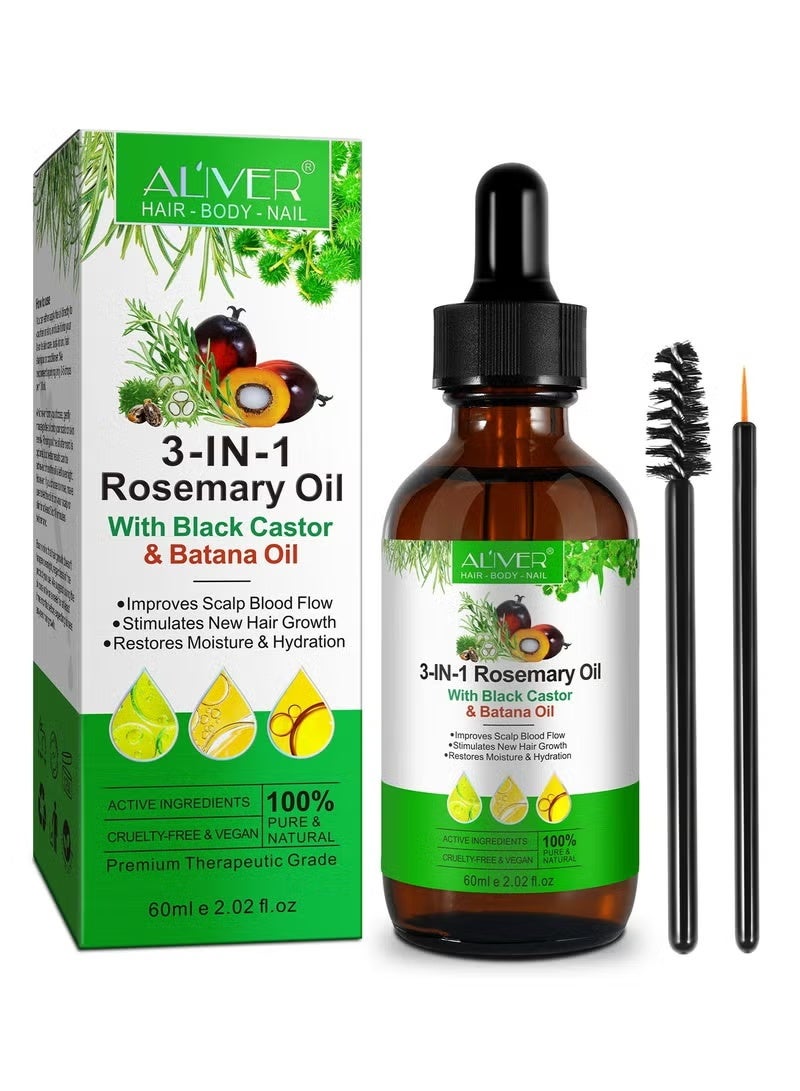 ALIVER 3 in 1 Rosemary Oil with Black Castor & Batana Oil for Hair Care – 60 mL - Image 2