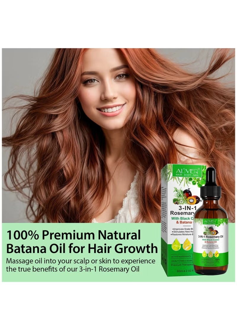 ALIVER 3 in 1 Rosemary Oil with Black Castor & Batana Oil for Hair Care – 60 mL - Image 5