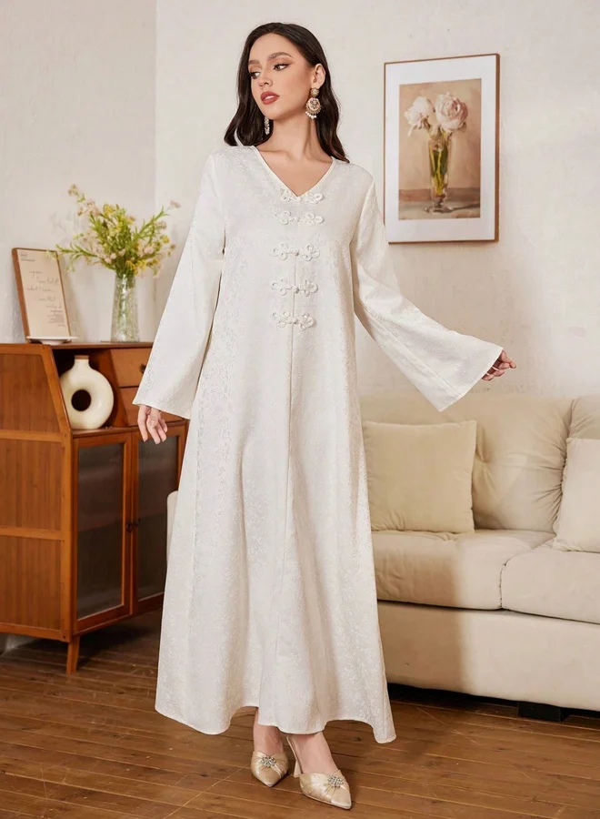 تايك تو جلابية بيج بارزة الملمس بأزرار وبحافة واسعة