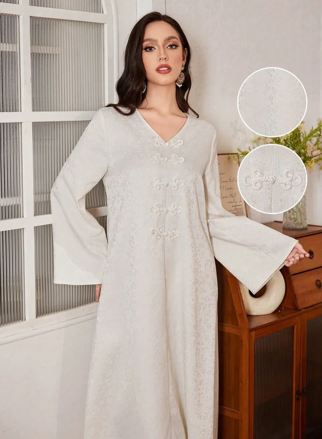 تايك تو جلابية بيج بارزة الملمس بأزرار وبحافة واسعة