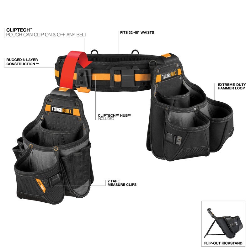 ToughBuilt Cliptech Series - 3-Piece Tradesman Tool Belt Set with Heavy-Duty Jobsite Construction, Organized Easy-Access Tool Storage, and All-Day Professional Comfort (TB-CT-111-3P) - Image 2