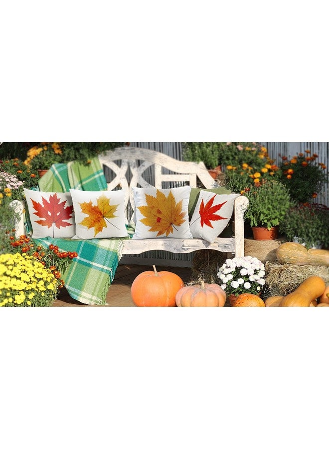 All Smiles All Smiles Fall Throw Pillow Covers 18x18 Set of 4 Decorative Thanksgiving Autumn Kitchen Home Decor Cushion for Porch Couch,Outside Outdoor Harvest Decorations Maple Leaves  - Image 2