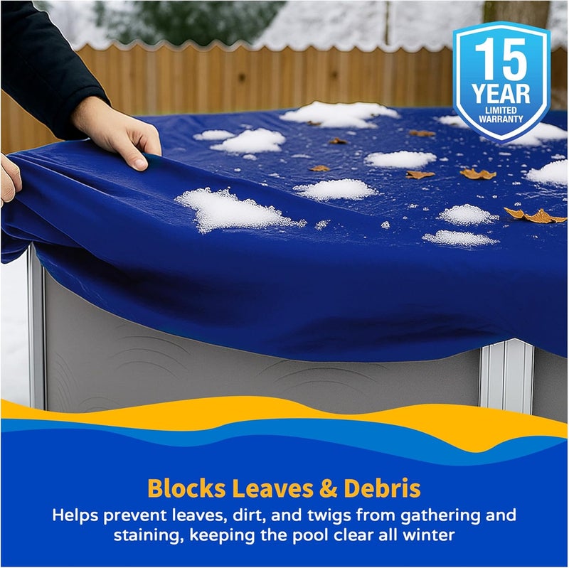 Blue Wave غطاء مسبح فوق الأرض بيضاوي الشكل 15 سنة 18 قدم × 38 قدم لفصل الشتاء - متين ومقاوم للعوامل الجوية من البولي إيثيلين - تداخل 4 أقدام، جانب أسود، حلقات معززة، رافعة، كابل - أزرق ملكي - Image 4