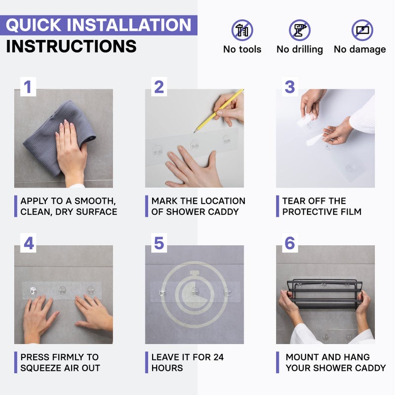 KINCMAX Premium Shower Caddy, 2-Pack Adhesive Shower Organizer, No Drill Bathroom Shelves, Rustproof Stainless Steel Shower Shelves for Inside, Shampoo Holder, Storage Rack, Matte Black - Image 5