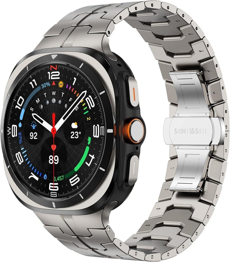 X spring Stainless Steel Strap Compatible with Samsung Galaxy Watch Ultra, Secure Lock Durable Replacement Band for Galaxy Watch 7 Ultra - Image 1