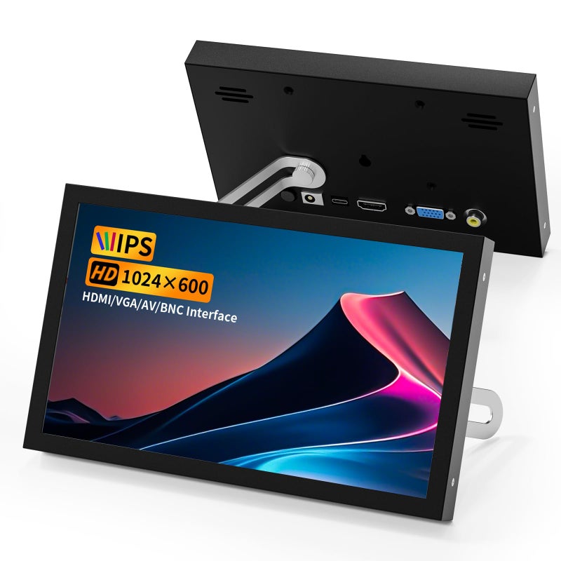 Aurevita 7 Inch Mini Monitor HDMI, Portable Vga Monitor with AV BNC 1024Ã—600 LCD Screen with Built-in Speakers, 178Â° View Angle IPS, Multi-Function Mini Small Display for Raspberry Pi PC/TV/DVD/CVBS - Image 1