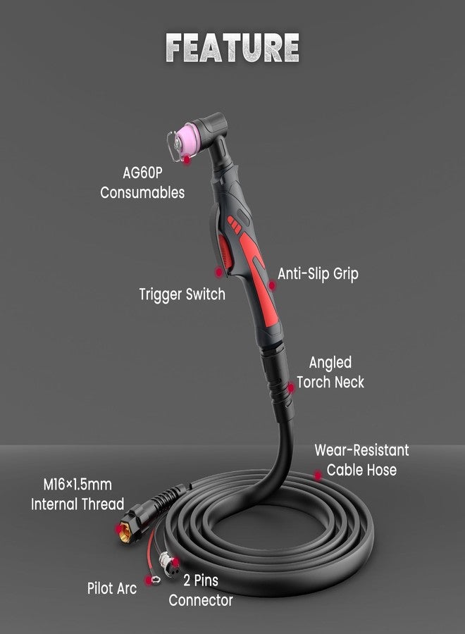 bestarc Pilot Arc Plasma Cutting Torch, AG60P 4 Meters, Red, Suitable for Plasma Cutter BTC500DP Gen 2, 3, 7 - Image 3