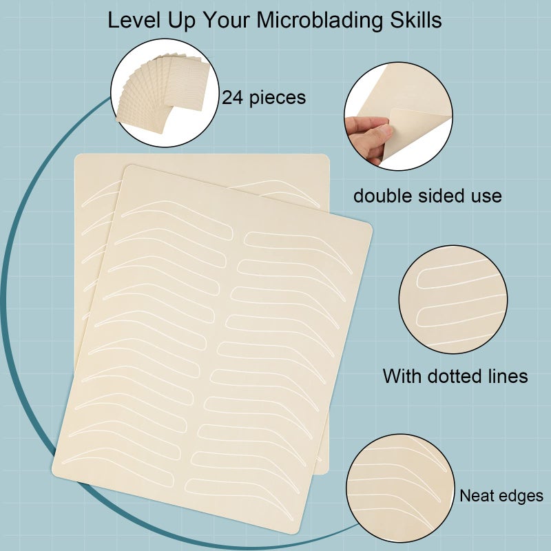 Leelosp 24 Pieces Microblading Practice Skin Double Sided Microblading Supplies Eyebrows Tattoo Fake Practice Skin Silicone No Ink Makeup Silicone Fake Brow Sheet - Image 5