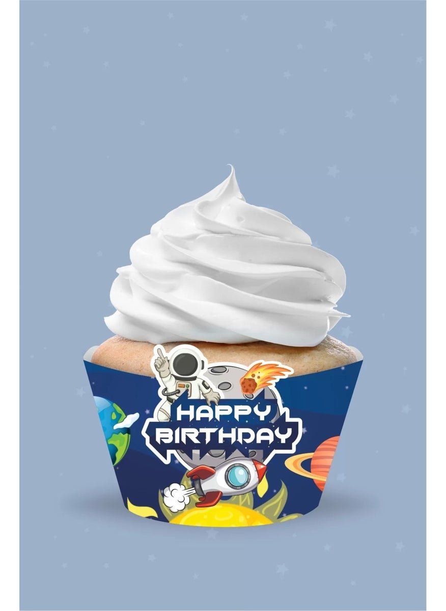 Neşeli Günlerim Happy Days Space Themed Cupcake Wrapper 8 Pieces 