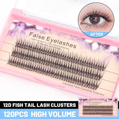 Bodermincer 120pcs 8mm/10mm/12mm/14mm/16mm to Choose Fish Tail Design 0.1 C Curl 3D Individual Mink False Eyelashes Extension Soft Black Fake False Eye Lashes （8mm） - Image 2