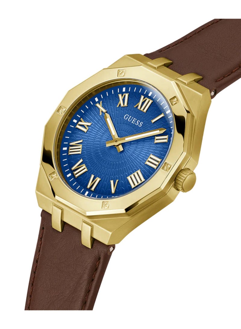 GUESS Asset Men's Analog Gold Tone Brown Leather Watch GW0663G2 - 42mm - Image 2