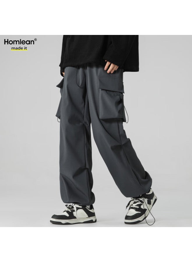 Homlean American-style Functional Paratrooper Cargo Pants For Men, Spring And Summer Loose-fit Niche Wide-leg Casual Hiking Trousers S6603 Dark Gray M - Image 2