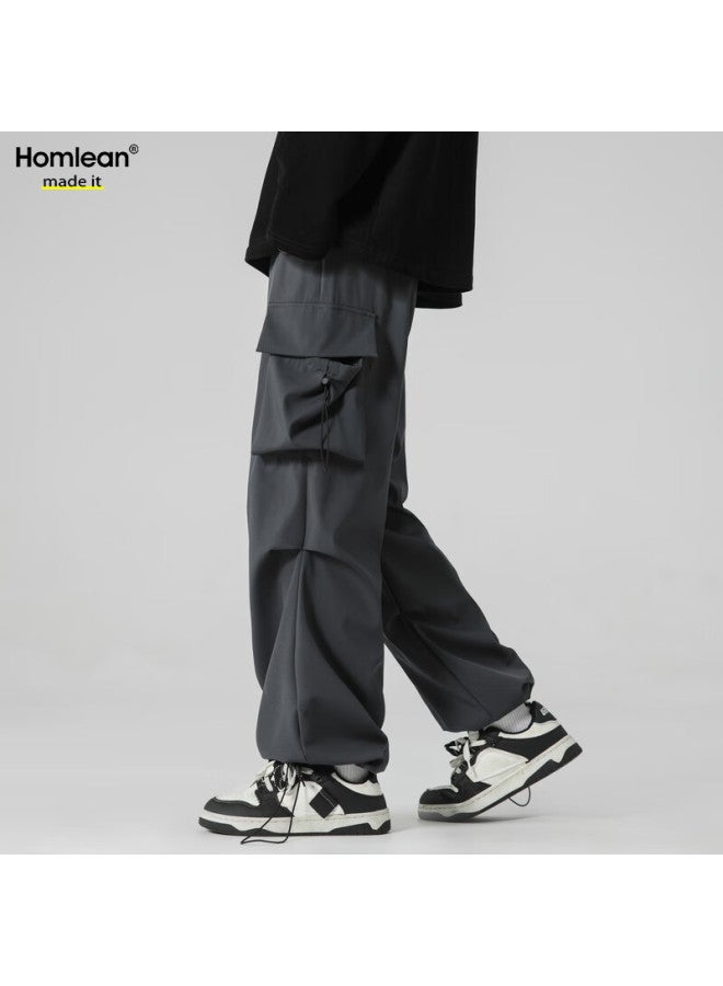 Homlean American-style Functional Paratrooper Cargo Pants For Men, Spring And Summer Loose-fit Niche Wide-leg Casual Hiking Trousers S6603 Dark Gray M - Image 4