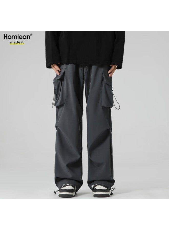 Homlean American-style Functional Paratrooper Cargo Pants For Men, Spring And Summer Loose-fit Niche Wide-leg Casual Hiking Trousers S6603 Dark Gray M - Image 5