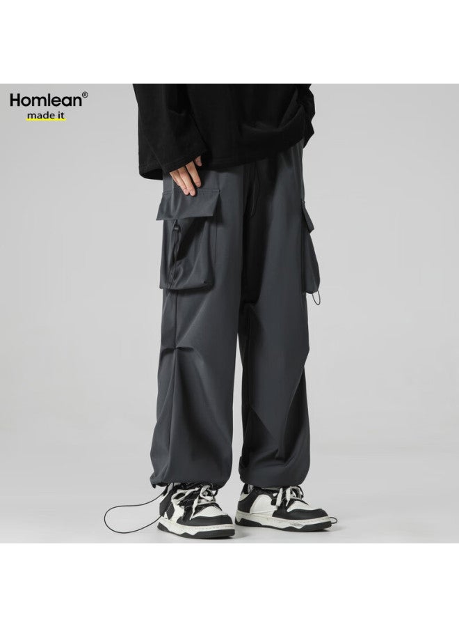 Homlean American-style Functional Paratrooper Cargo Pants For Men, Spring And Summer Loose-fit Niche Wide-leg Casual Hiking Trousers S6603 Dark Gray M - Image 3