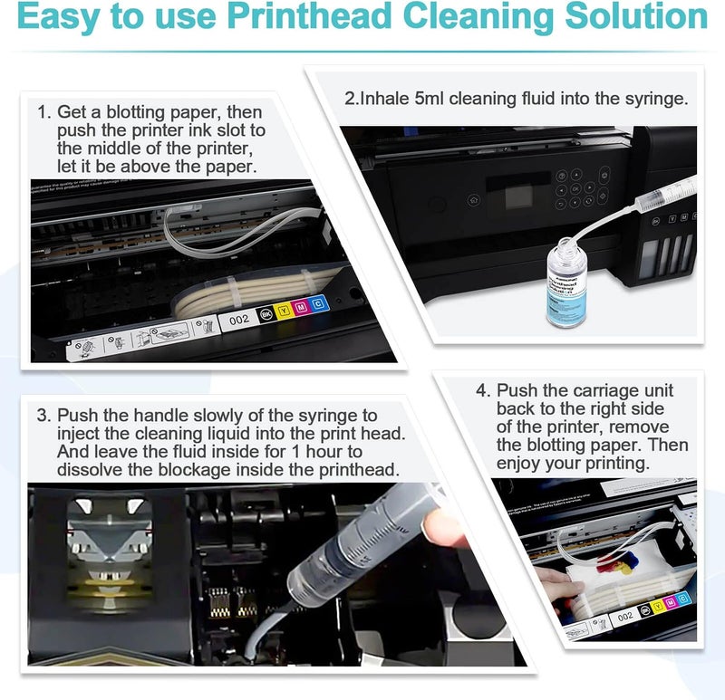 Printer Cleaning Kit for Epson, Printhead Cleaning Kit for HP, Inkjet Printer Head Cleaner for Canon, Printers Cleaner Printhead Cleaning Solution for Inkjet, Printers Print Head Cleaning Kits 100mL - Image 5