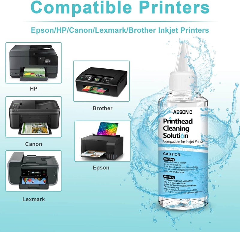 Printer Cleaning Kit for Epson, Printhead Cleaning Kit for HP, Inkjet Printer Head Cleaner for Canon, Printers Cleaner Printhead Cleaning Solution for Inkjet, Printers Print Head Cleaning Kits 100mL - Image 3