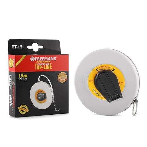 FREEMANS FT15 Fiberglass Top Line Measuring Tape - 15m/50ft || Case Reinforced with Stainless Steel Band || Durable Winding Mechanism Handle and Stainless Steel Mouth with End Hook - Image 2