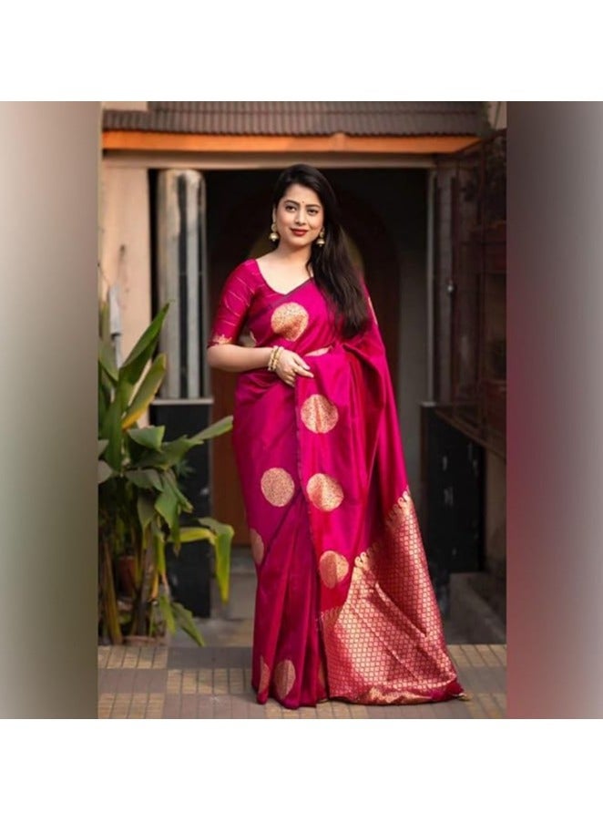 مملكة الإكسسوارات ساري نسائي من حرير باناراسي الخالص على طراز كانجيفارام مع قطعة بلوزة لحفلات الزفاف - Image 2