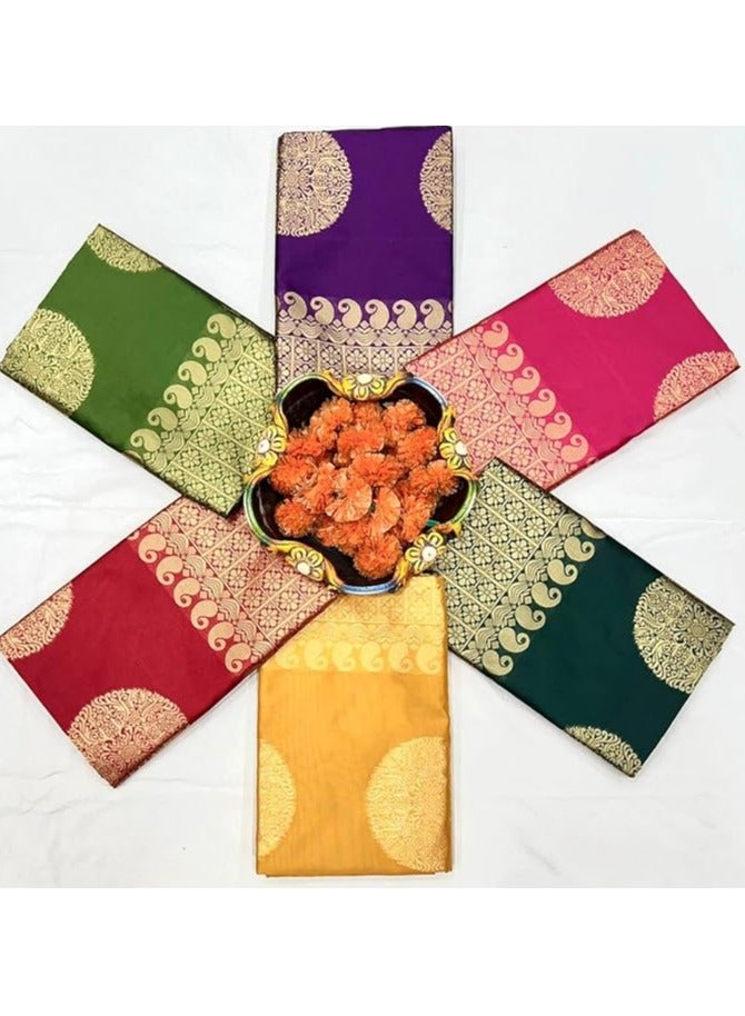 مملكة الإكسسوارات ساري نسائي من حرير باناراسي الخالص على طراز كانجيفارام مع قطعة بلوزة لحفلات الزفاف - Image 4