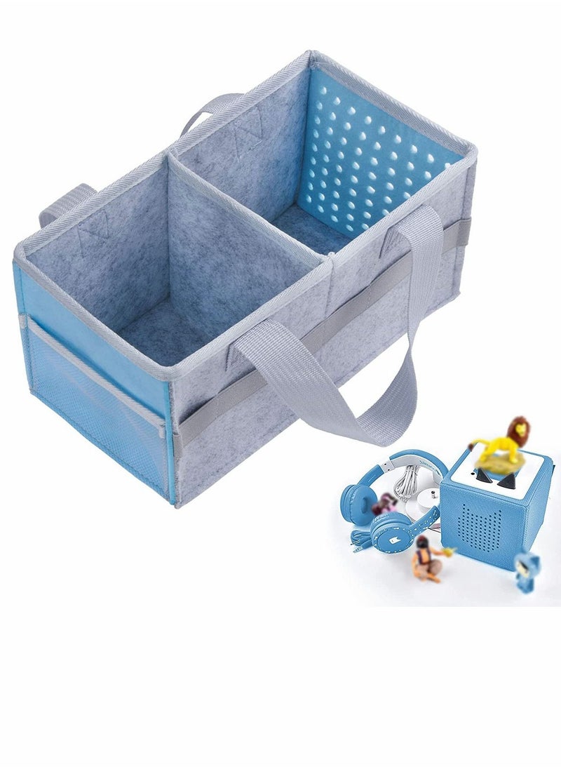 Bag for Toniebox Tasche Kids Starter Set Holds 30 40 Tonies Figures and Audio Carrying Bag with Handle for Toniebox for Toniesbox Accessories Travel Bag for Tonies Audio Characters(Blue grey) - Image 1
