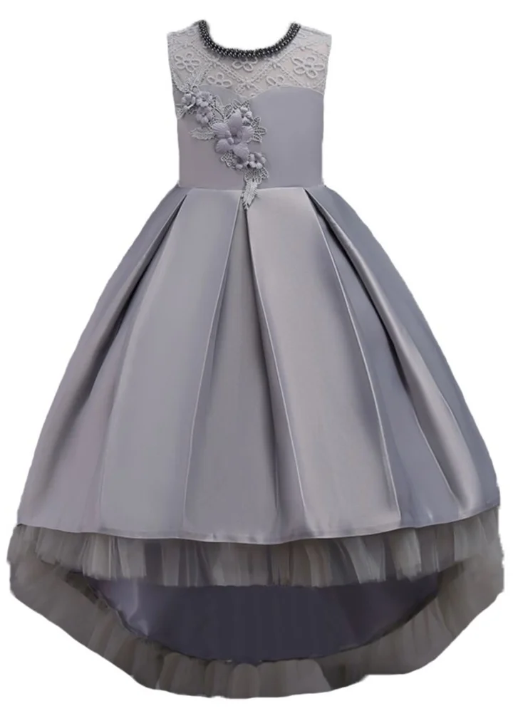 D'Daniela Long Tail Flower girl dress Grey