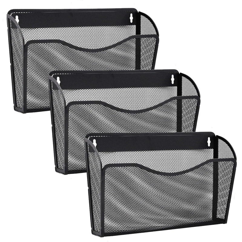 Gawerk 3 Pack Wall File Organizer, Mesh Hanging Metal Vertical Wall Mounted File Holder for Office/Home - Image 1