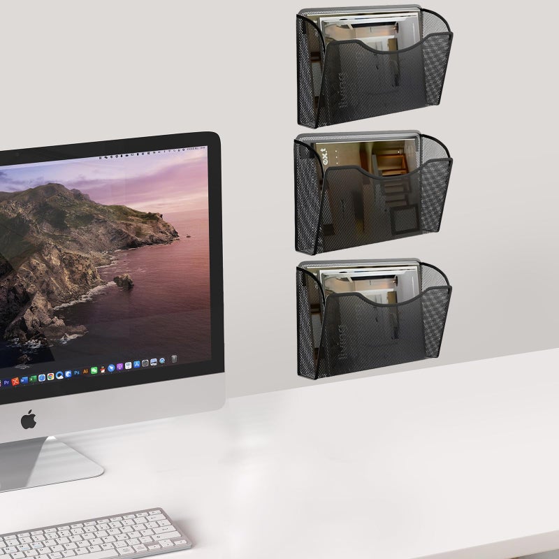 Gawerk 3 Pack Wall File Organizer, Mesh Hanging Metal Vertical Wall Mounted File Holder for Office/Home - Image 4