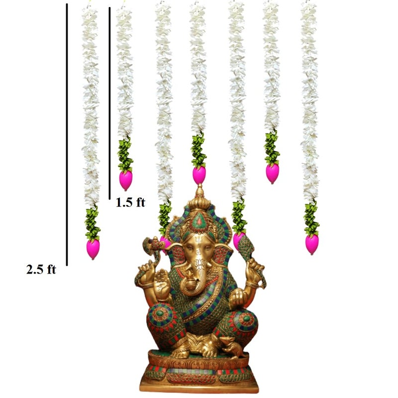 KAAS Fabric White Gajra Jasmine Flower Garland Lotus ladi Strings for Ganpati Wedding Decorations Event Decor Diwali PoojaTempleMandir 7 Strings 25 ft 4 Pieces 15 ft 3 Pieces - Image 2