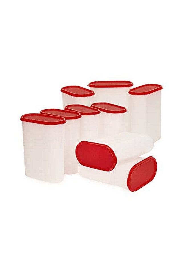 Mahaware Modular Oval Plastic Kitchen Container Set,2400 ml, Set of 9, Red - Image 1