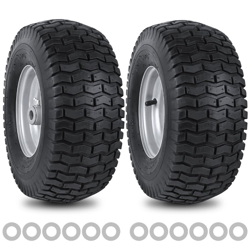phepetroll 15x6.00-6nhs Lawn Mower Front Tire 4 Ply 15x6x6 Lawn Mower 570 Lbs Tire and Wheel with 3/4" Iron Bushing and 12 Spacers, Replacement for Garden Lawn Tractor Riding Lawn Mowers, 2 Pack - Image 1