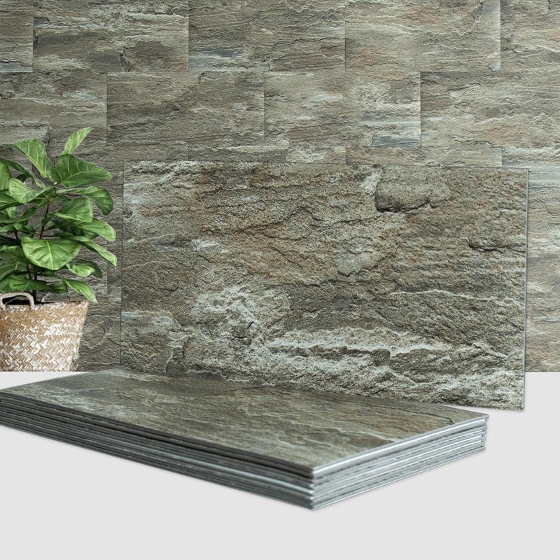 AULIGET 20-Piece Apache Brown Rock Peel and Stick Backsplash Wall Tiles, 6" x 12" PVC Faux Stone Stick on Tiles Backsplash Kitchen - Image 1