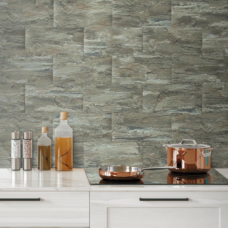 AULIGET 20-Piece Apache Brown Rock Peel and Stick Backsplash Wall Tiles, 6" x 12" PVC Faux Stone Stick on Tiles Backsplash Kitchen - Image 2