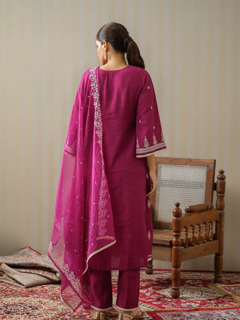 Kaari Women's Embroidered Kurti Set with Dupatta | Ethnic Suits with Embellished Dupatta | Everyday and Festive Kurti Set for Women|Wine|L - Image 5